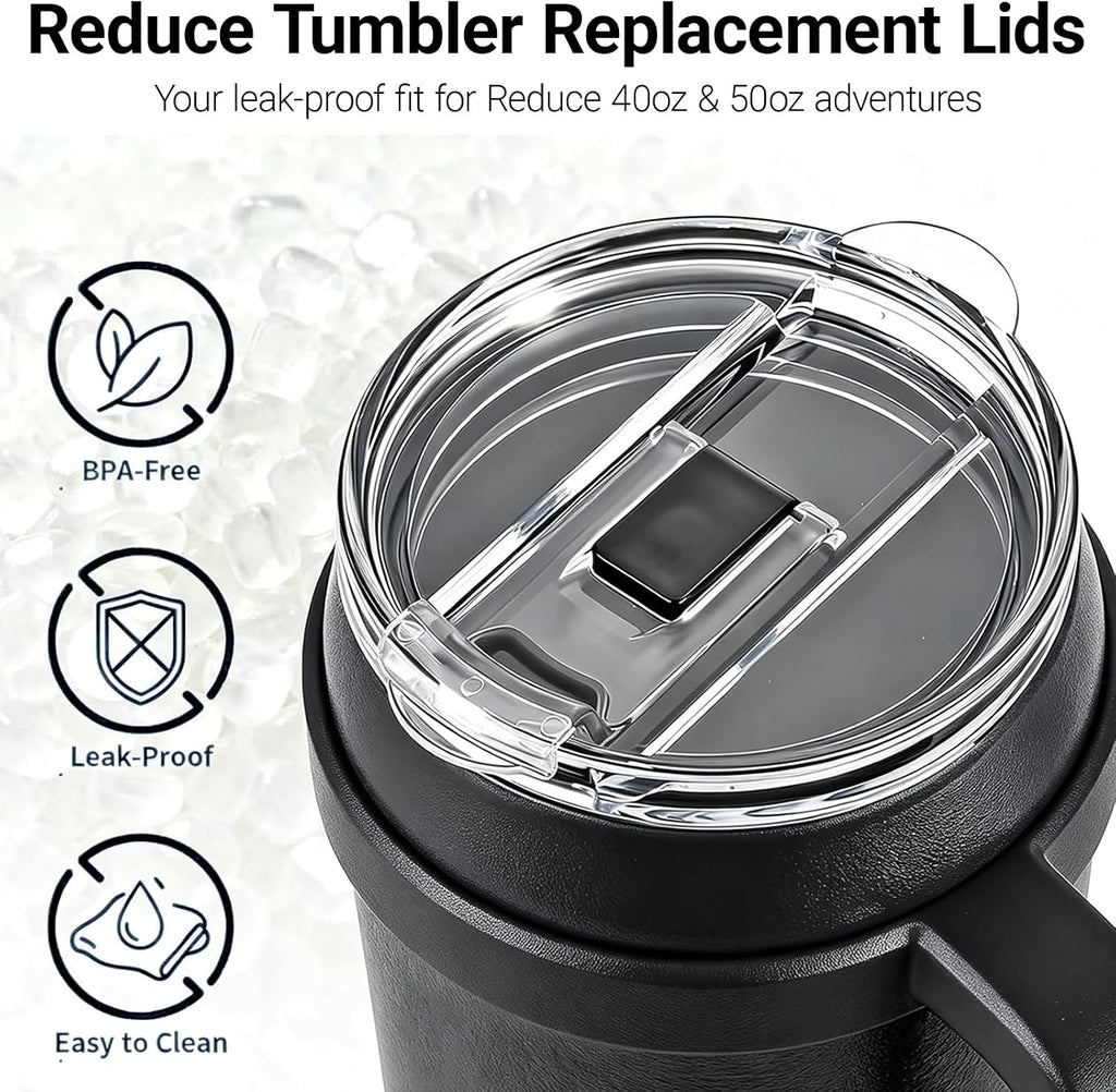 40 oz for Reduce Tumbler Lid Replacement, 2-Pack for 40oz 50oz, Leak-Proof Push-On Flip Straw Lid & Cleaning Brush