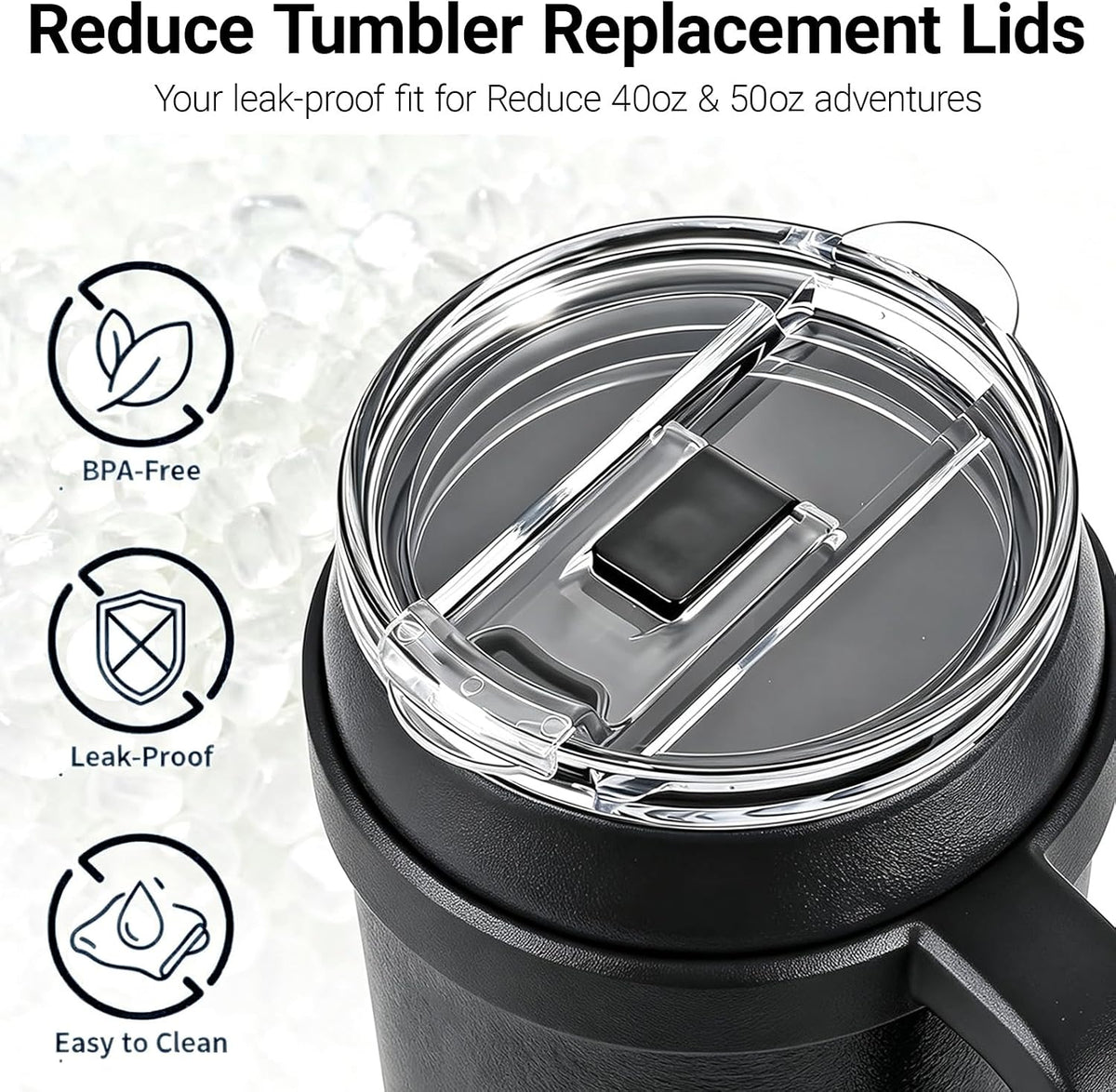 40 oz for Reduce Tumbler Lid Replacement, 2-Pack for 40oz 50oz, Leak-Proof Push-On Flip Straw Lid & Cleaning Brush