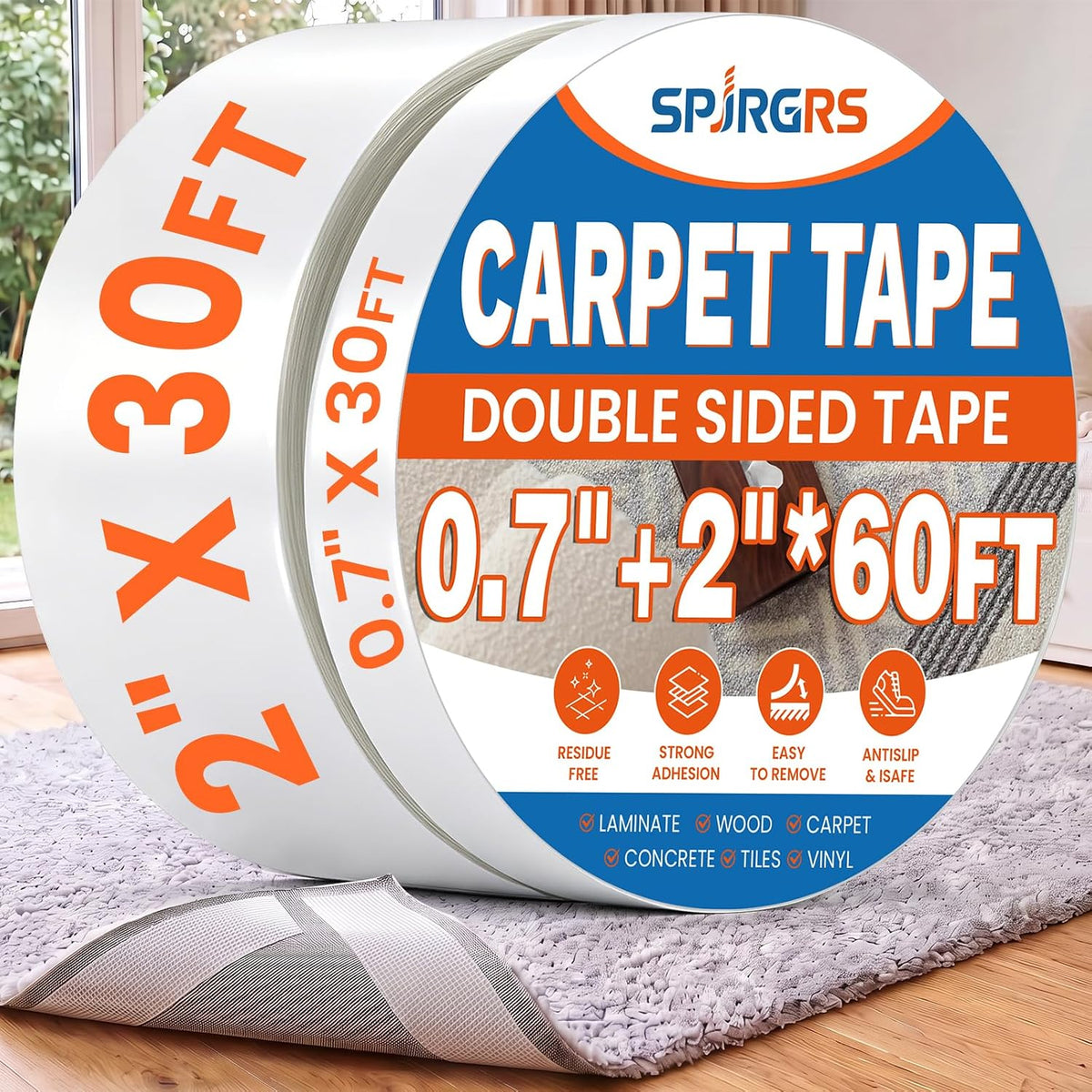 Double Sided Carpet Tape, Rug Tape for Hardwood Floors & Area Rugs