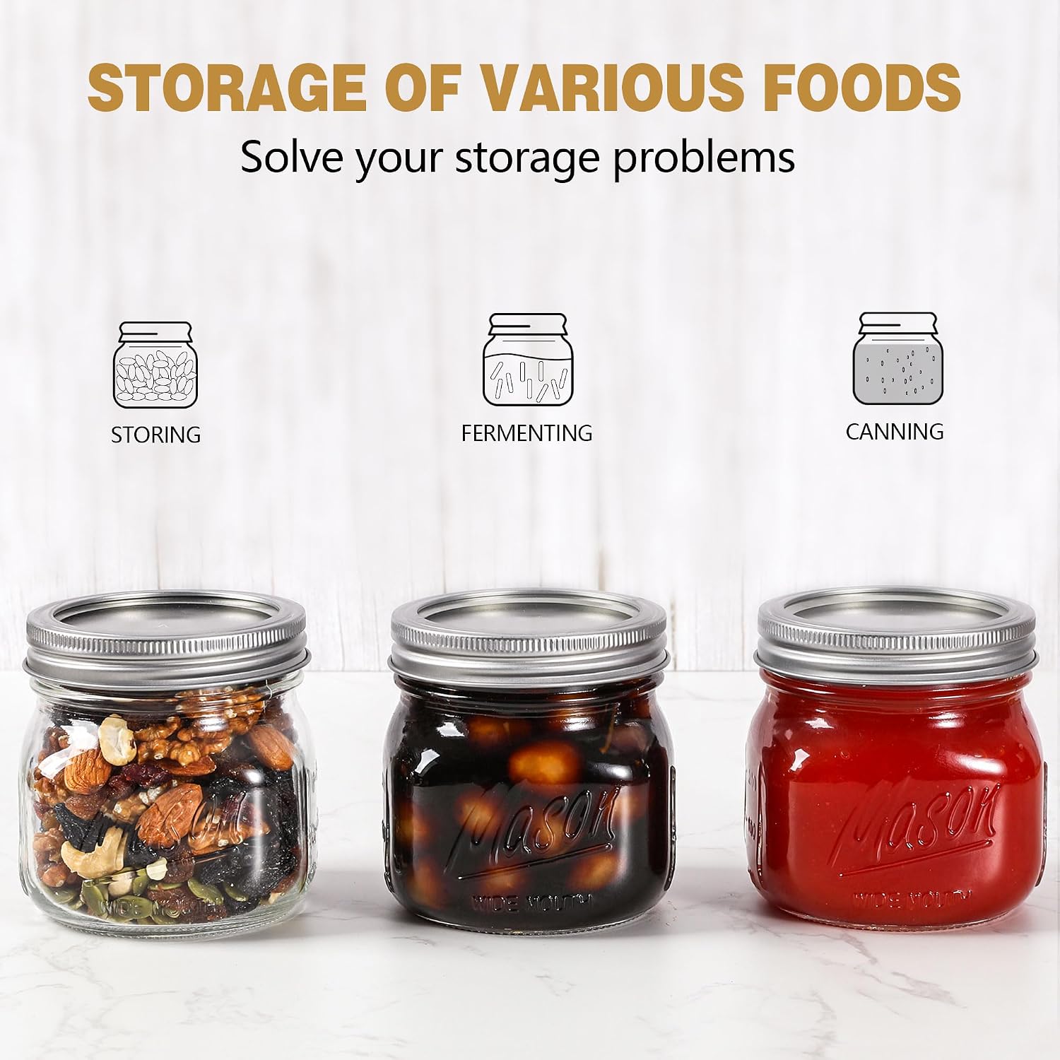 12PCS Wide Mouth Mason Jars 16oz with Airtight Lids and Bands