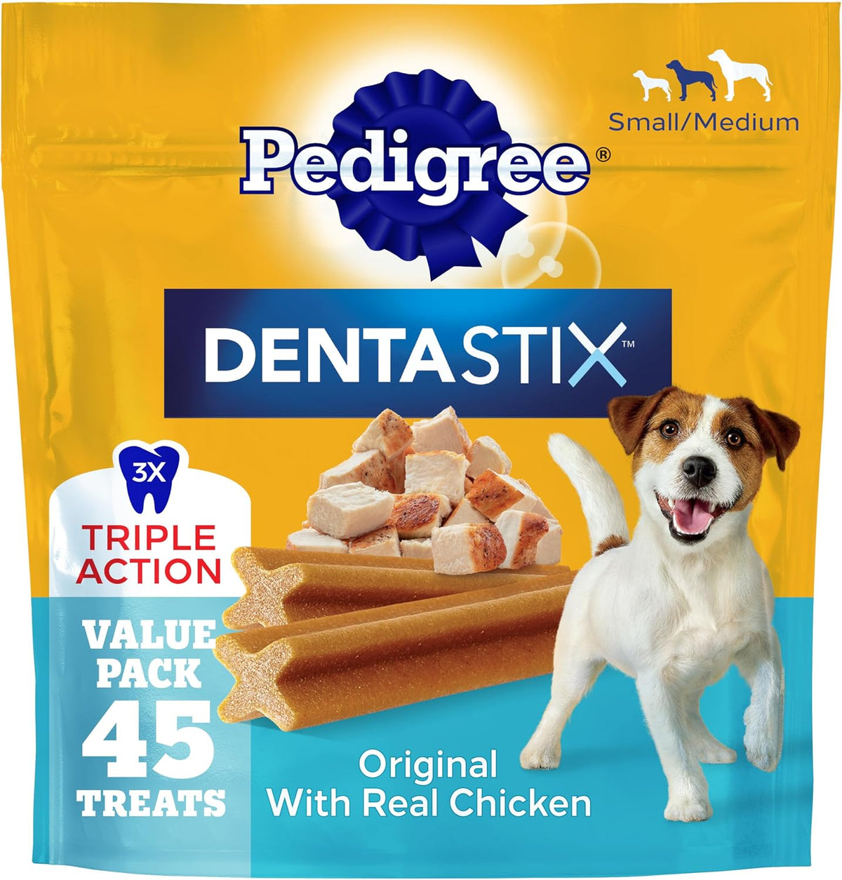 Dentastix Small & Medium Dental Dog Treats, Original, 45 Count