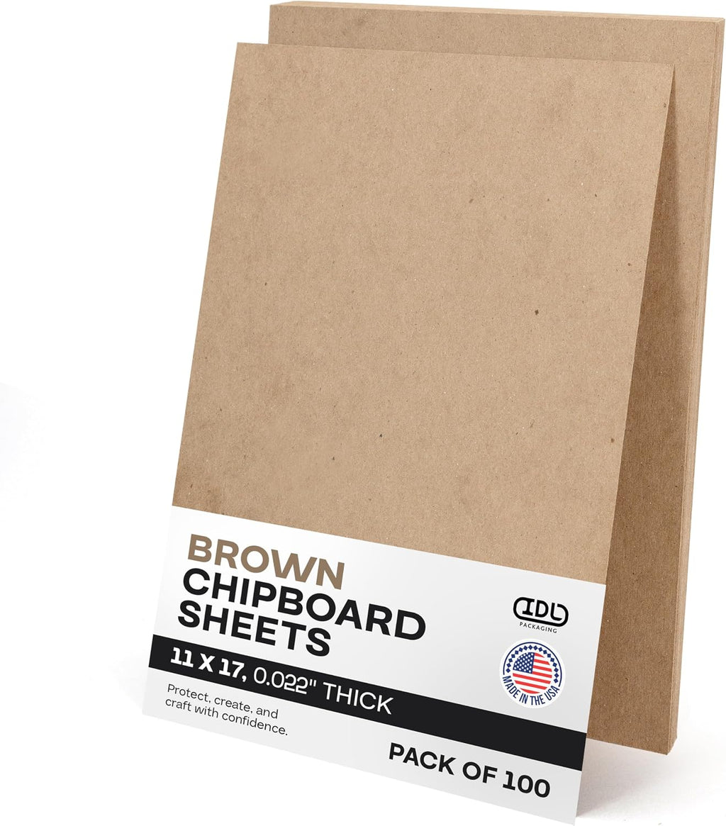Chipboard Sheets 17" x 11", Pack of 100 - USA-Made Cardboard Sheets