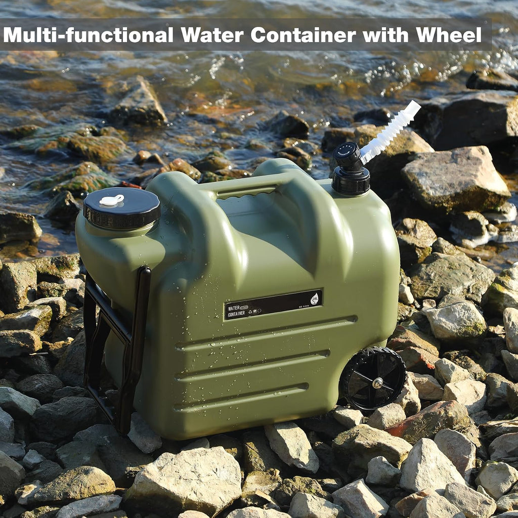 7.4 Gal Portable Water Container with Wheels & Spigot, Green | BPA-Free Rolling Camping Water Jug with Wheels &