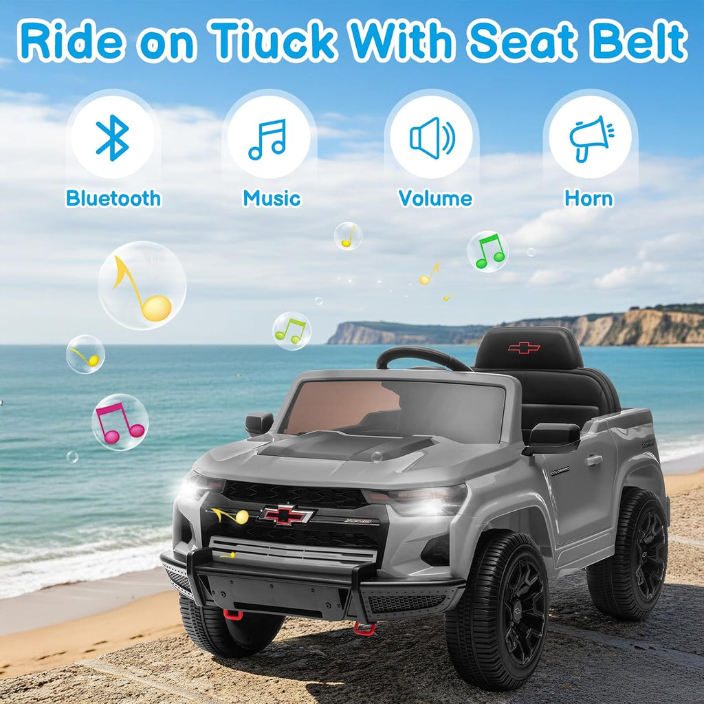 Licensed Chevrolet Colorado 12V Electric Car for Kids, Gray | Ride on Toys for Toddlers w/ Remote Control, Battery