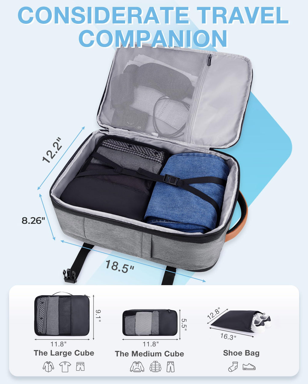 37L Expandable Travel Backpack Compression Carry On Daypack