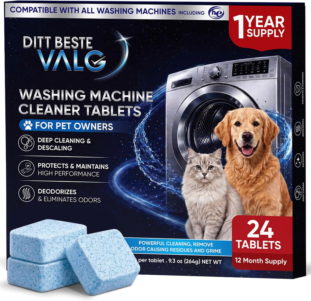 Washing Machine Cleaner Tablets for Pet Owners Enzymatic Deep Clean Helps Remove Cat & Dog Hair Urine Odor Causing