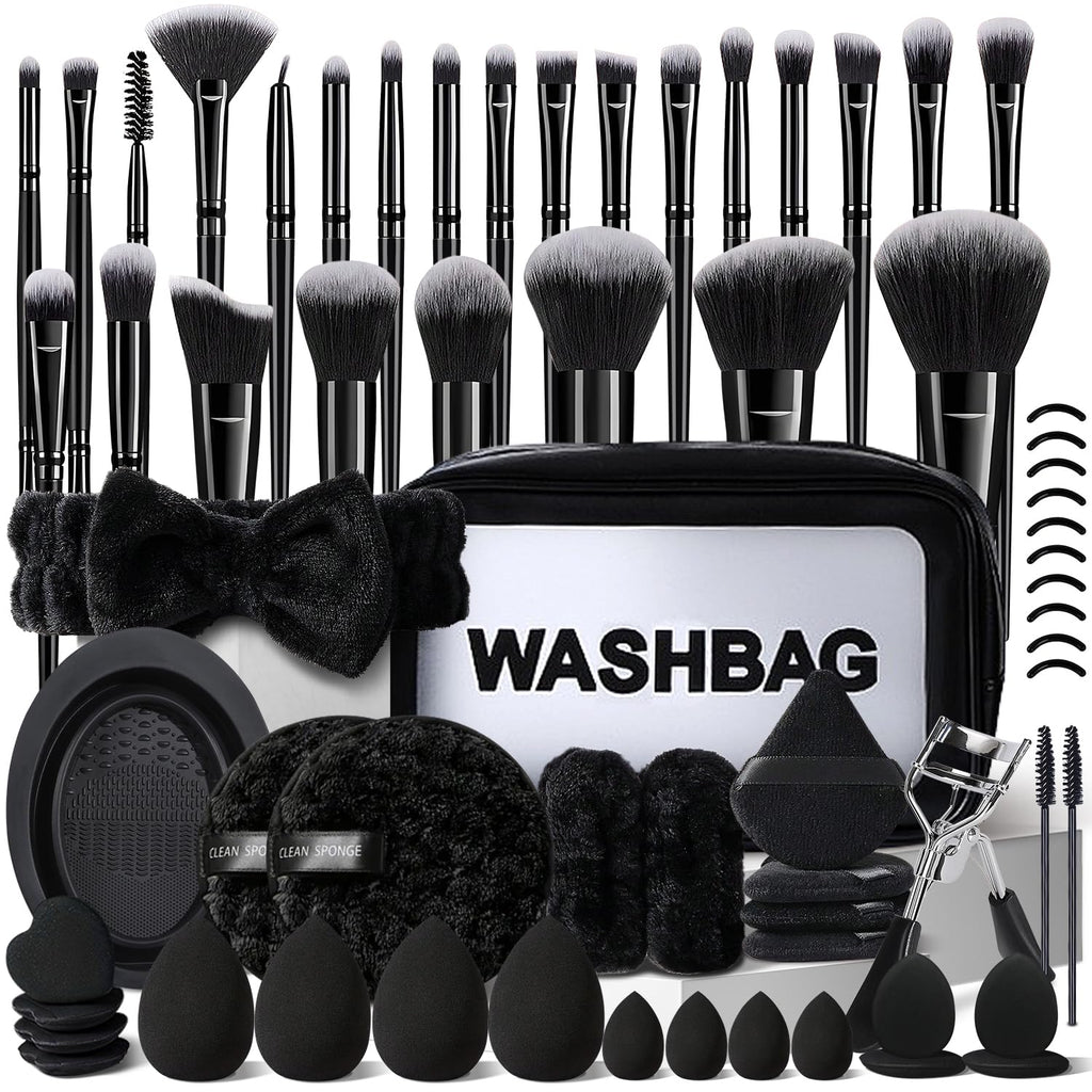 56Pcs Black Makeup Brushes Set Professional with Case Premium Synthetic for Blush Eye Shadow Concealer Powder