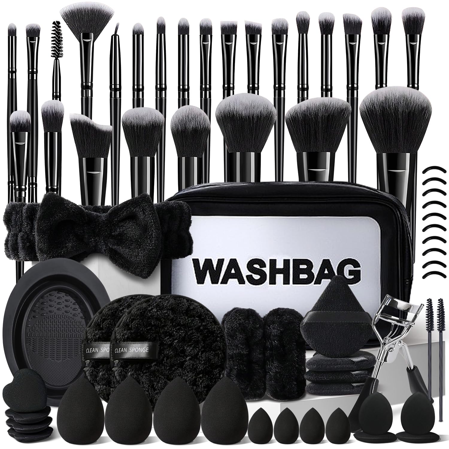56Pcs Black Makeup Brushes Set Professional with Case Premium Synthetic for Blush Eye Shadow Concealer Powder