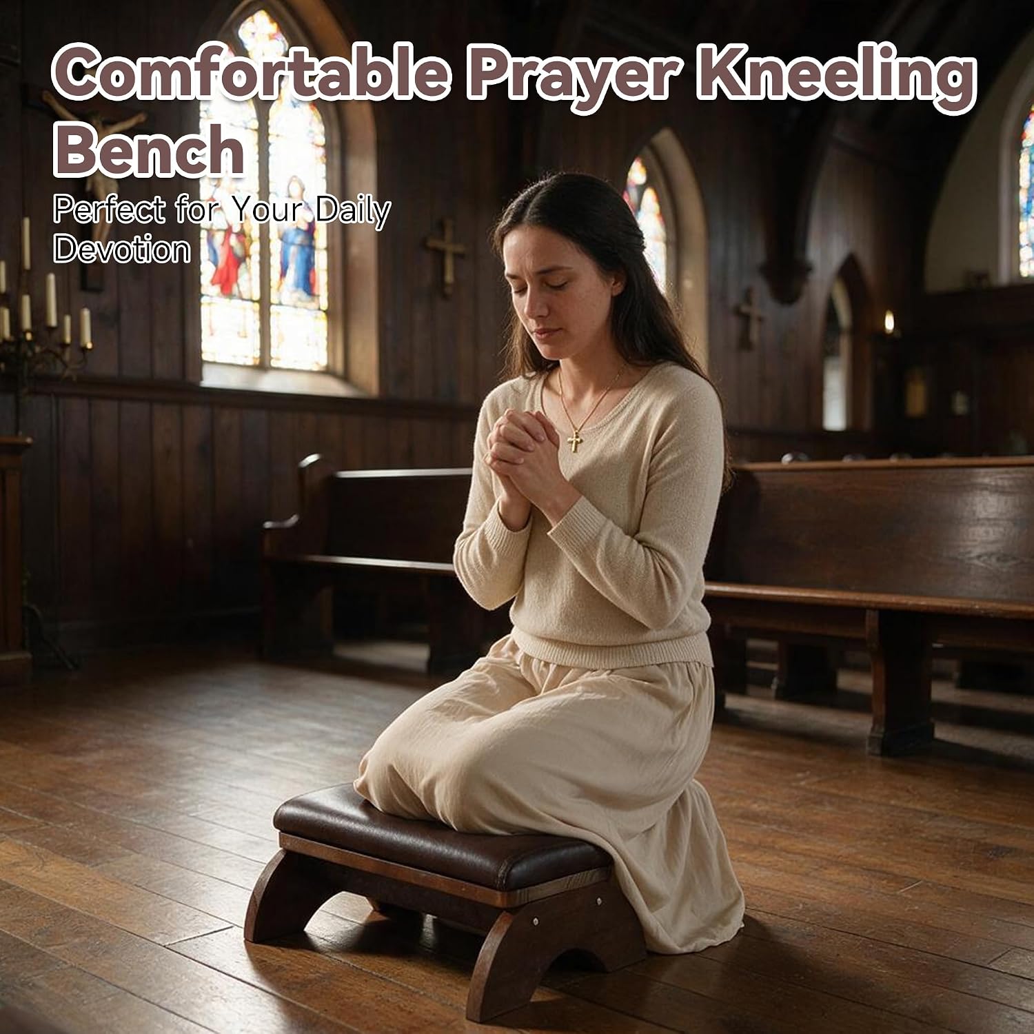 Kneelers for Praying, Prayer Kneeling Bench with Thick Prayer Kneeling Pad