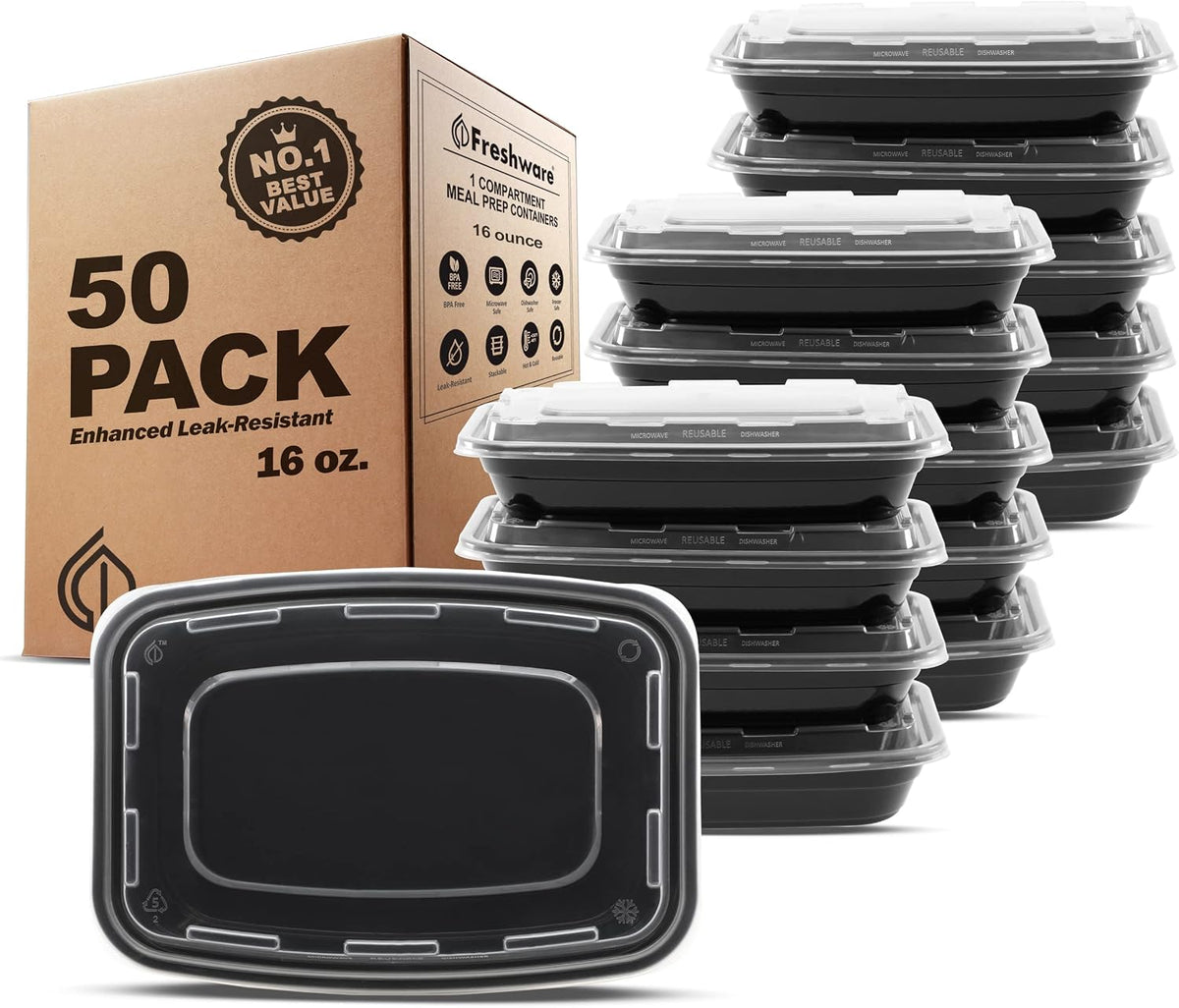 Meal Prep Containers [50 Pack] 1 Compartment Food Storage Containers with Lids, Bento Box, BPA Free, Stackable