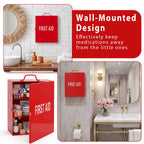 2 Pcs First Aid Kit with Lock 3 Shelf Wall Mount Medicine Cabinet