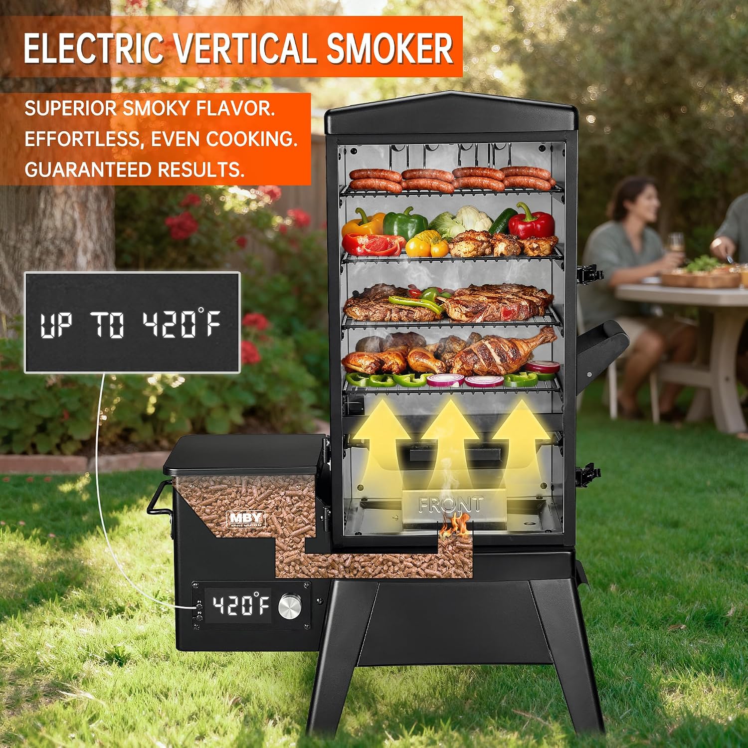 Vertical Pellet Smoker with Cover & Meat Probe, 4-Rack Electric BBQ Smoker Grill, 616 sq in Cooking Space, Digital
