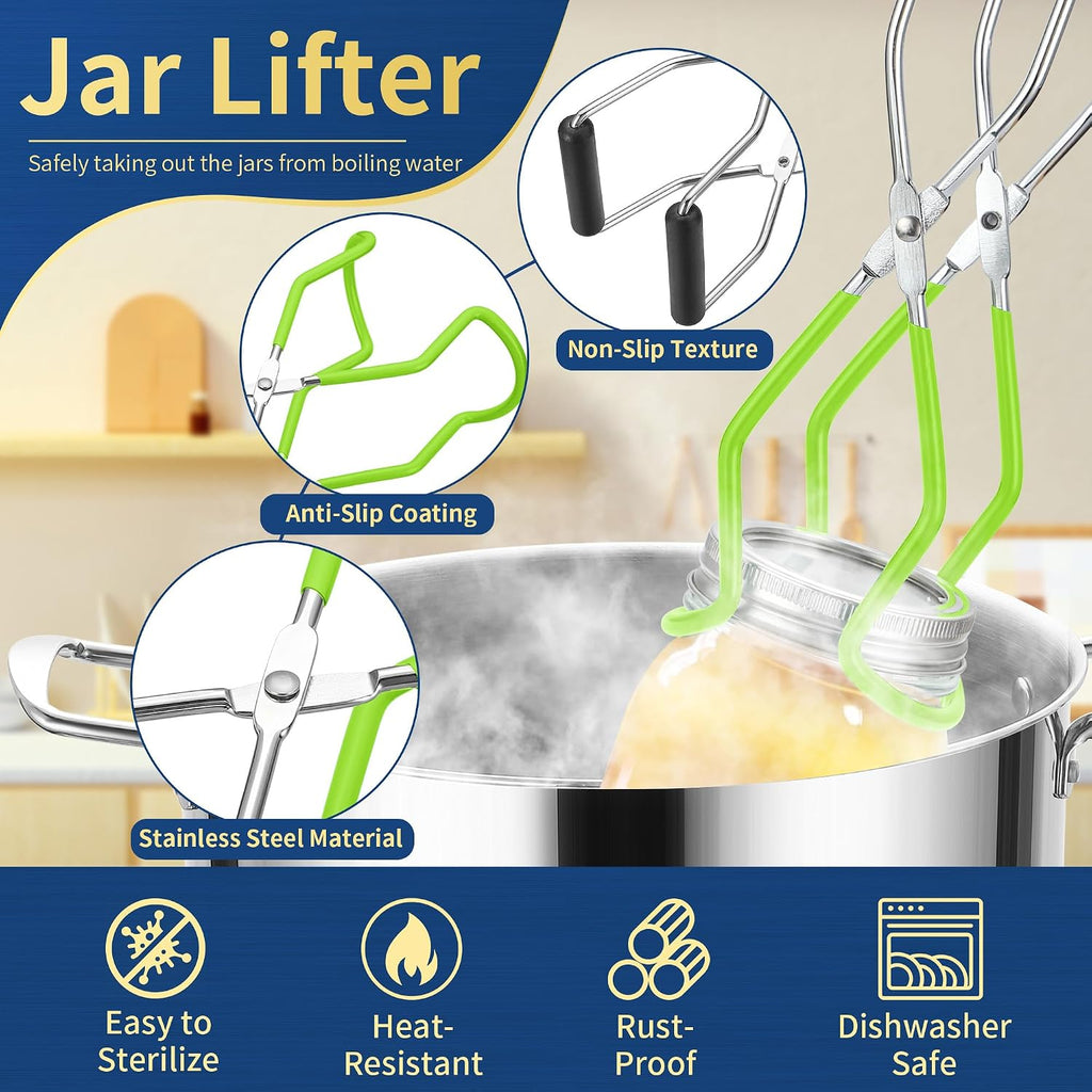 Canning Supplies Starter Kit,Canning Kit for Beginners of 9 with Jar Lifter，Wide Mouth Funnel,Wrench,Tongs,Lid