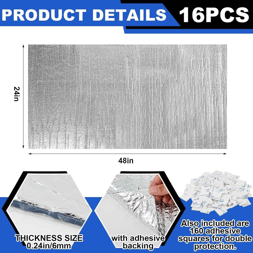 16 Pack 24'' x 48'' Self-Adhesive Garage Door Insulation Kit 2 Car Panel 0.24'' Thick Double Bubble Insulation for