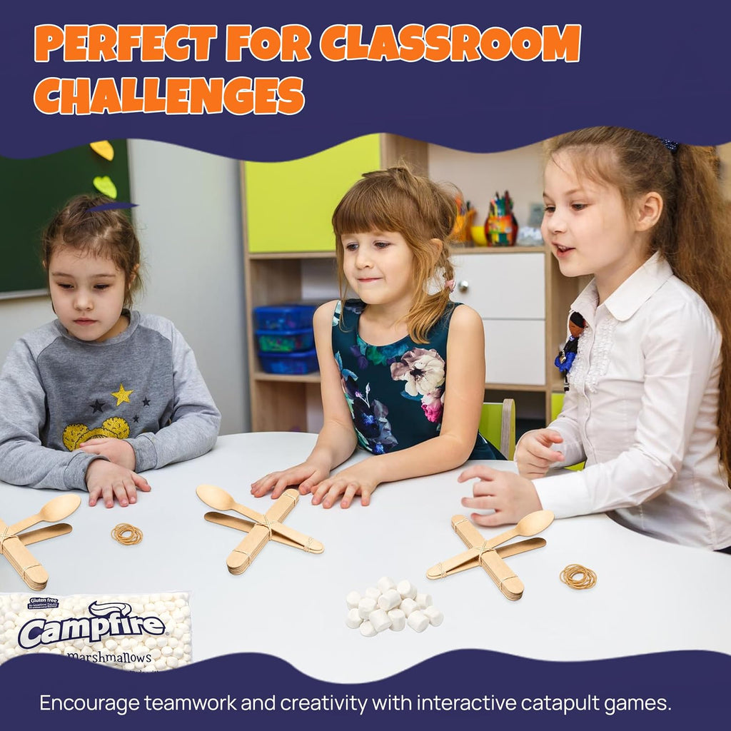 Marshmallow Catapult STEM Kit – Build 3 Working Catapults with 16 oz Mini Marshmallows Included – Hands-On Science