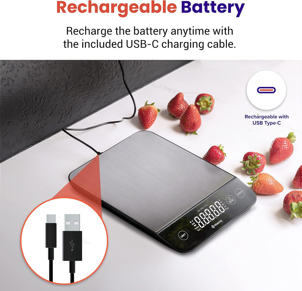 22lb Food Kitchen Scale, USB Rechargeable, IPX6 Waterproof