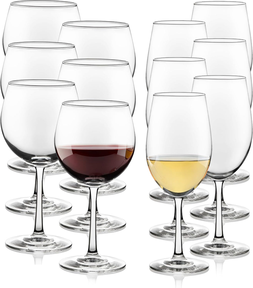 Vineyard Reserve Wine Glasses Set of 12, Red & White Clear Stemware