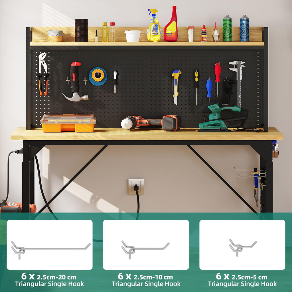 60in Adjustable Workbench with Pegboard & Wheels 1600lb Load