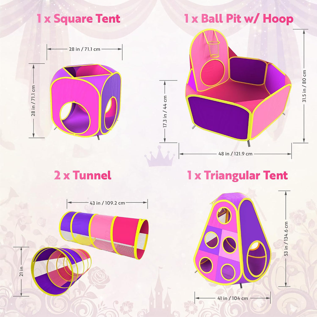 5pc Kids' Play Tents & Tunnels - Ball Pit for Toddlers, Basketball Hoop, Crawling Tubes, Pop-Up Playhouses, Baby