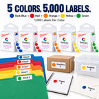 Removable Dot Stickers, 1/2 Inch, 5 Colors, 5,000 Total