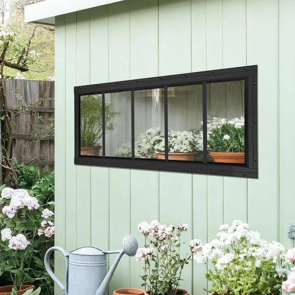 Shed Windows 2 Pack, Fixed Transom Windows 10" x 29" Black