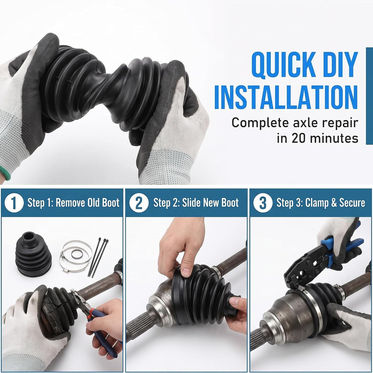 2PCS CV Boot Repair Kit Universal CV Axle Boot with Clamps