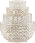 Ceramic Mixing Bowls, Nesting Set of 4, Embossed Kitchen Dishware, Prep, Serving, Gift, Microwave and Dishwasher