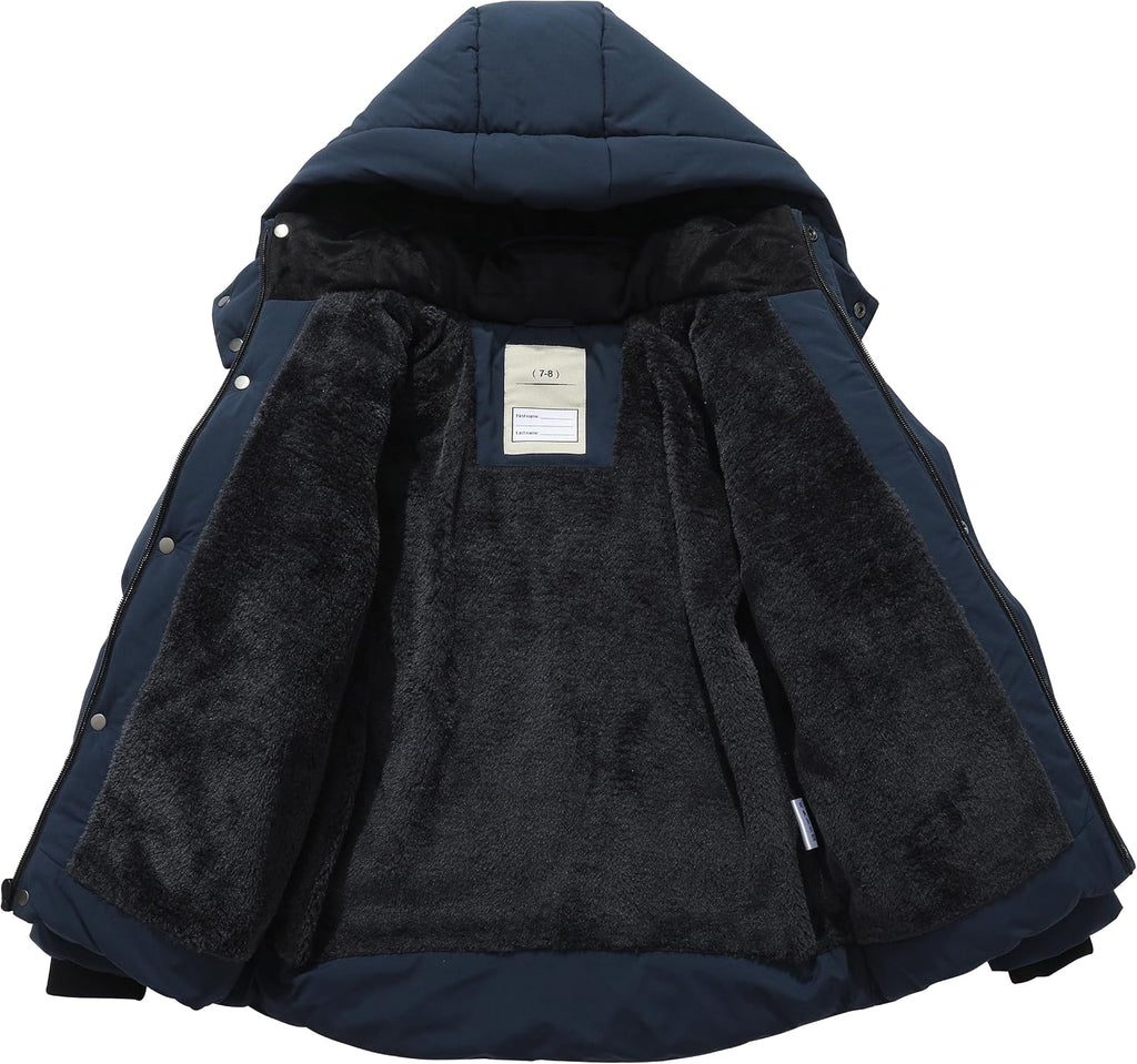 Kids Boy's Puffer Cotton Jacket | Warm Fleece Lined Down Coat Thick Hooded Waterproof Winter Coat