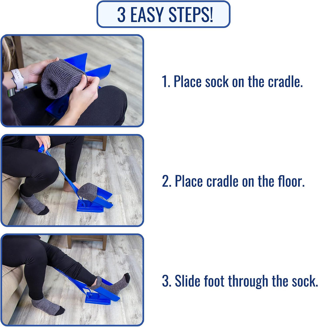 Sock Aid & Shoe Horn, Mobility Aid for Seniors and Those with Limited Movement, FSA & HSA Eligible, 3 Easy Steps