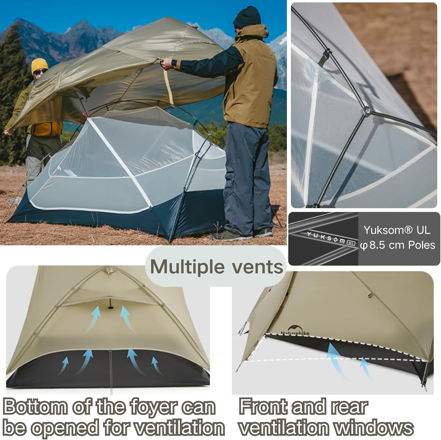Naturehike Mongar UL Tent [2025 Upgrade] - 1-2 Person Ultralight 3 Season Camping Tent, Waterproof One Person Two