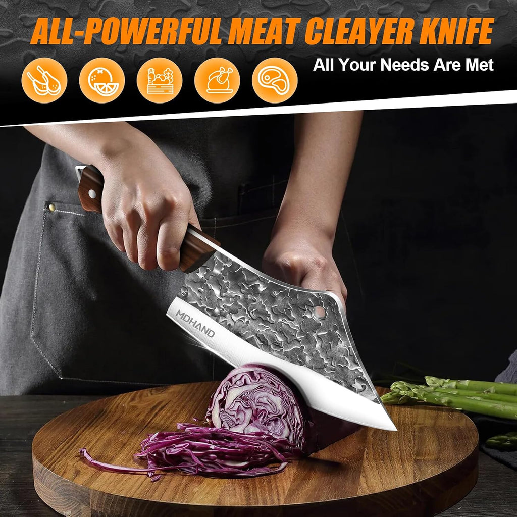 Butcher Knife Set, Hand Forged Butcher Chef Knife Set with Roll Bag