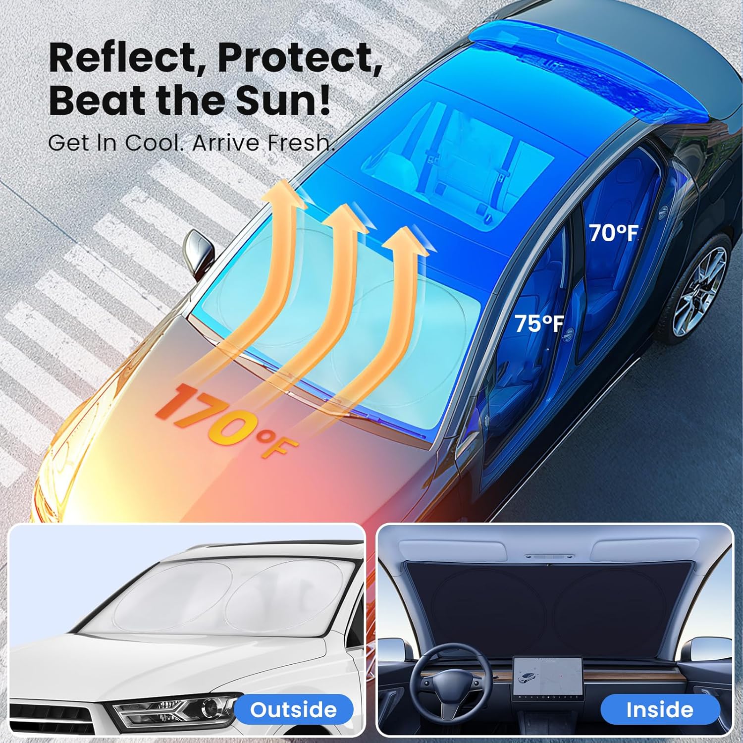 Car Windshield Sunshade – Double-Layer Design for 2X Heat Blocking, Blocks UV Rays, Foldable Sun Shade for Cars