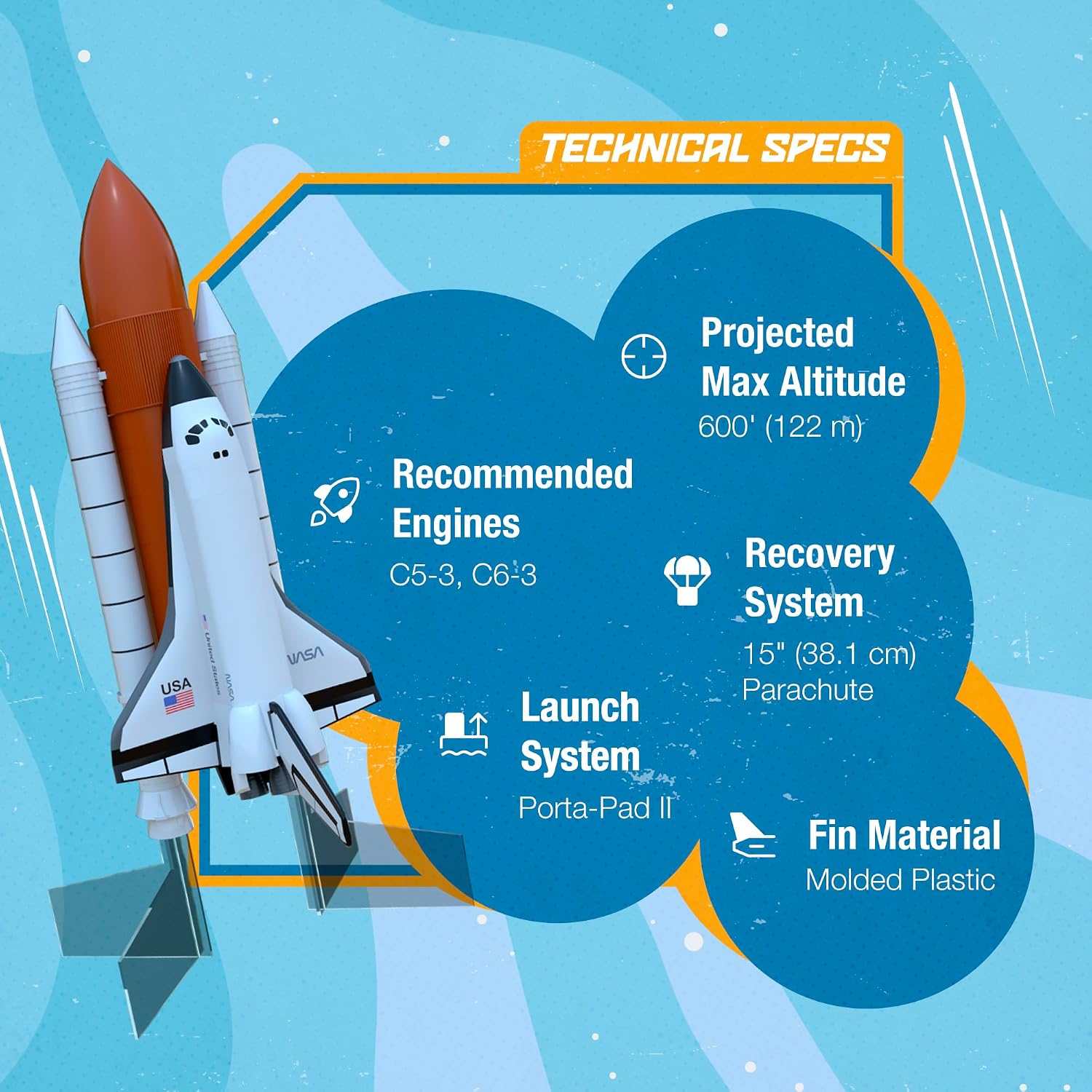 009991 Space Shuttle Model Rocket - Launch Up to 600 ft - Replica Rocket for Kids, Teens, & Adults - No Assembly
