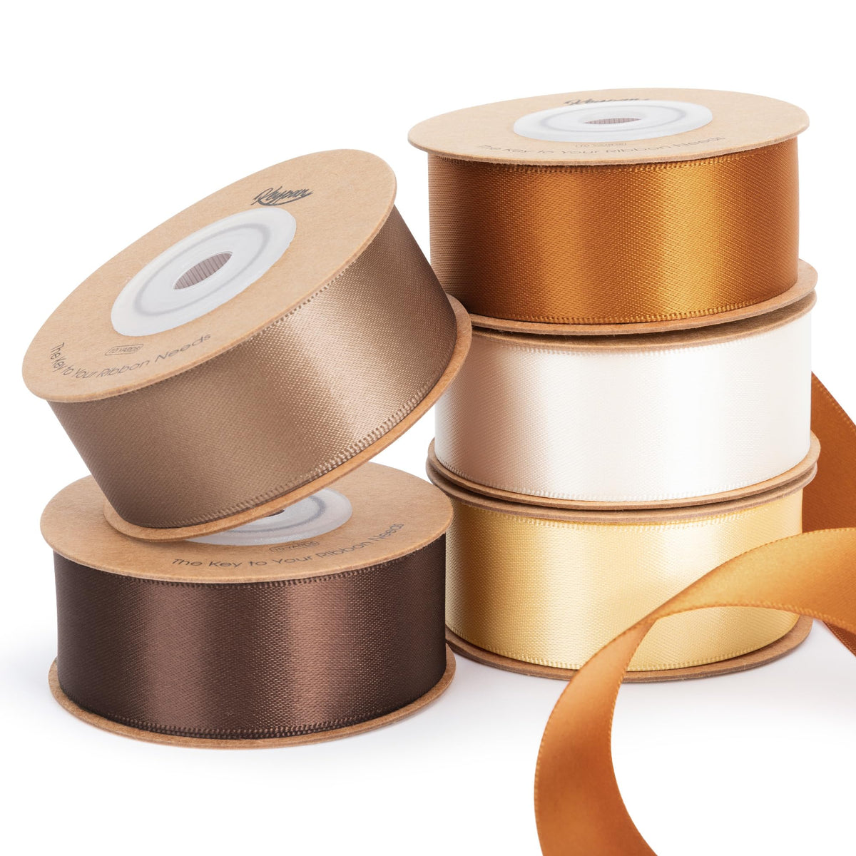 Brown Satin Ribbon Set 1" x 50 Yards, 5 Rolls