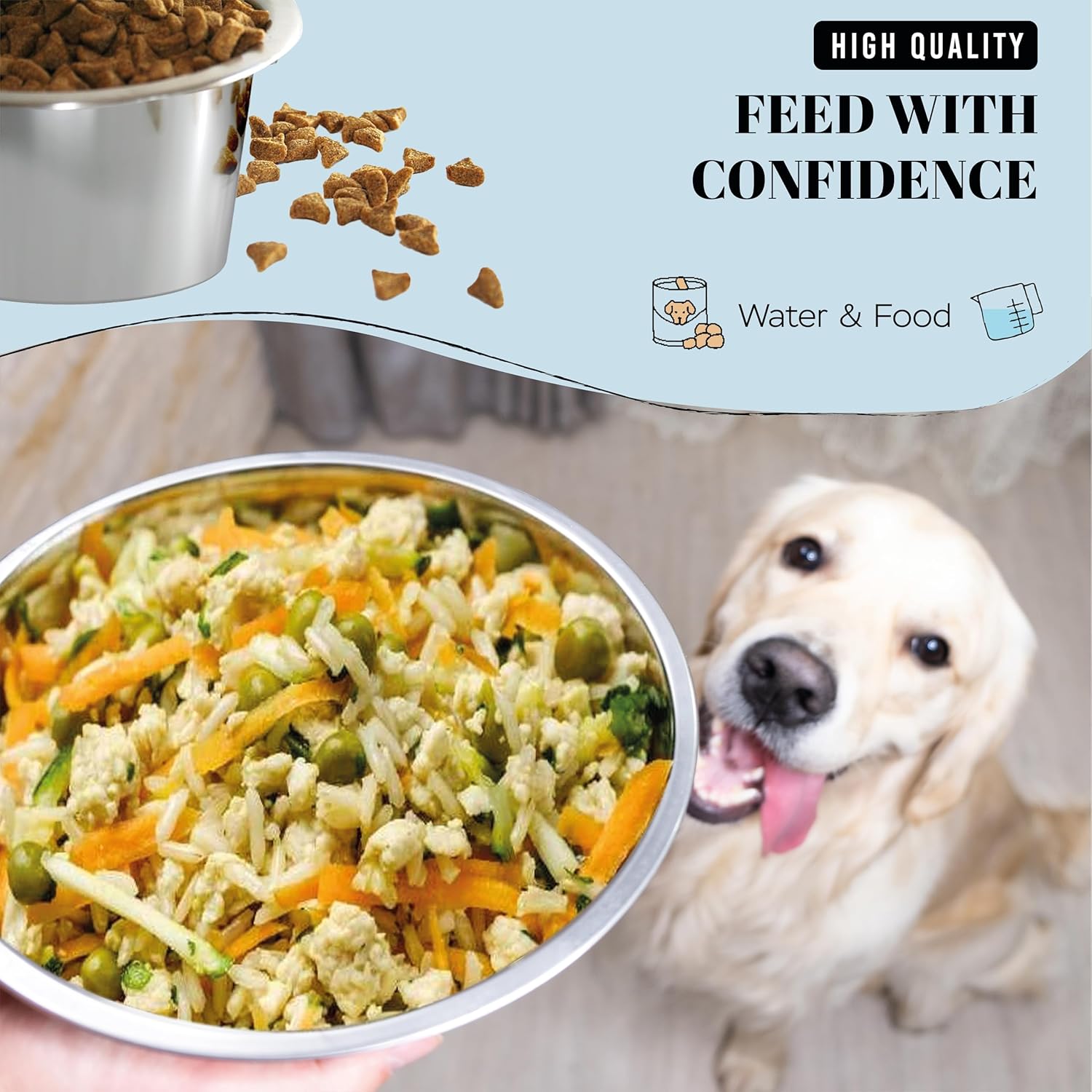 21oz Stainless Steel Dog Bowls Set, 2 Pack for Replacement Dogs Bowl Stand, 2.6 Cups Metal Dog Bowls, 5 Inch Small