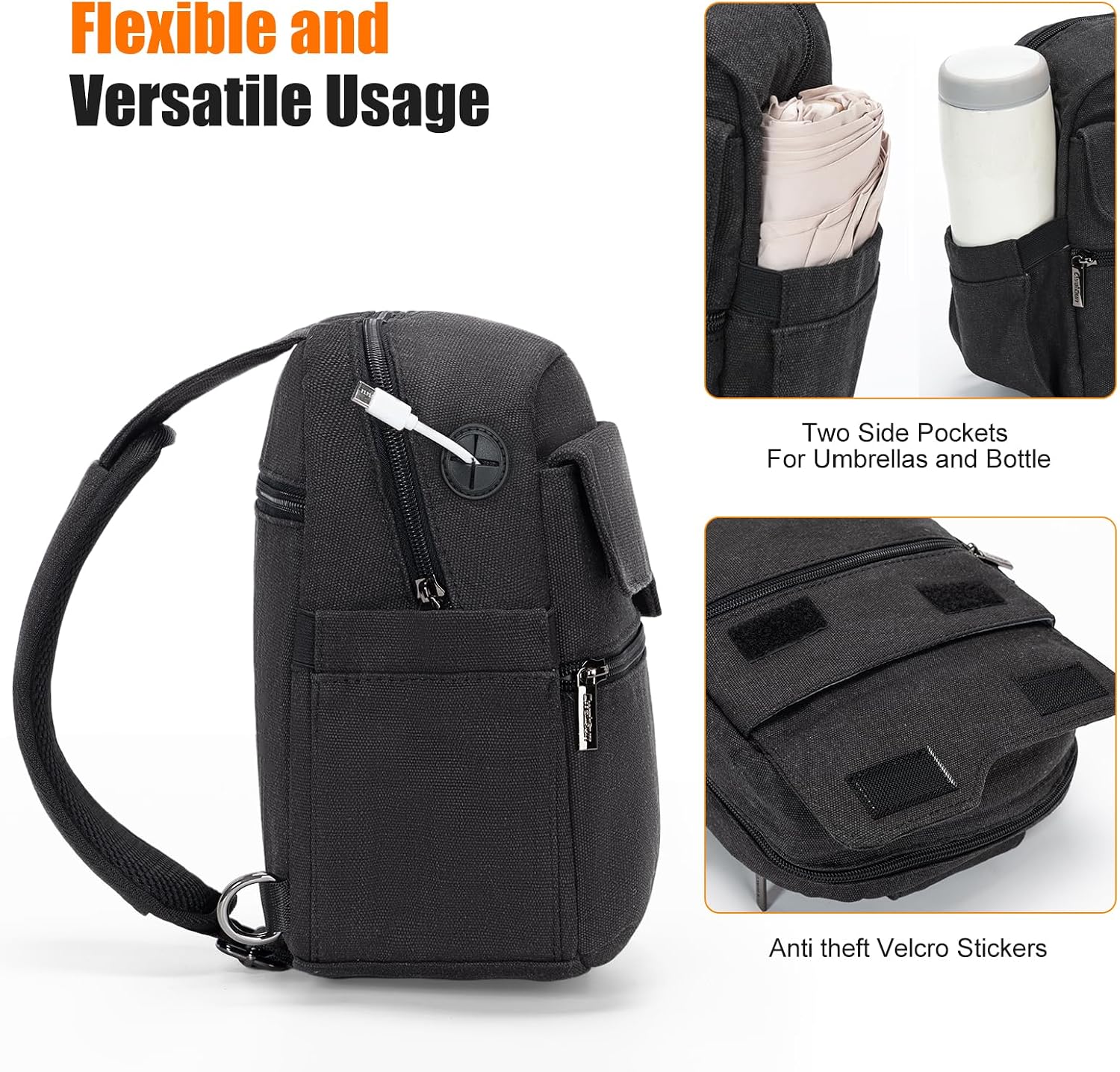 Camera Sling Bag Compact Small Camera Case, Waterproof Canvas Crossbody Camera Bag with Rain Cover, Travel