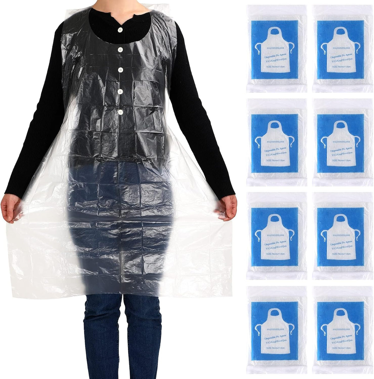 100 Pcs Disposable Aprons Adults Waterproof Plastic Clear Smocks
