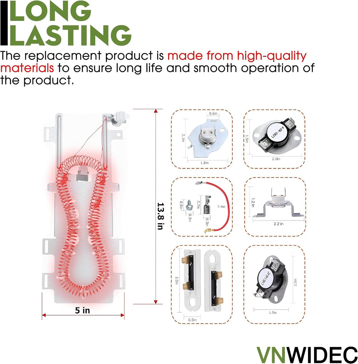 Dryer Heating Element Kit for Whirlpool WED7590FW0 WED7990XG0 WED7600XW0
