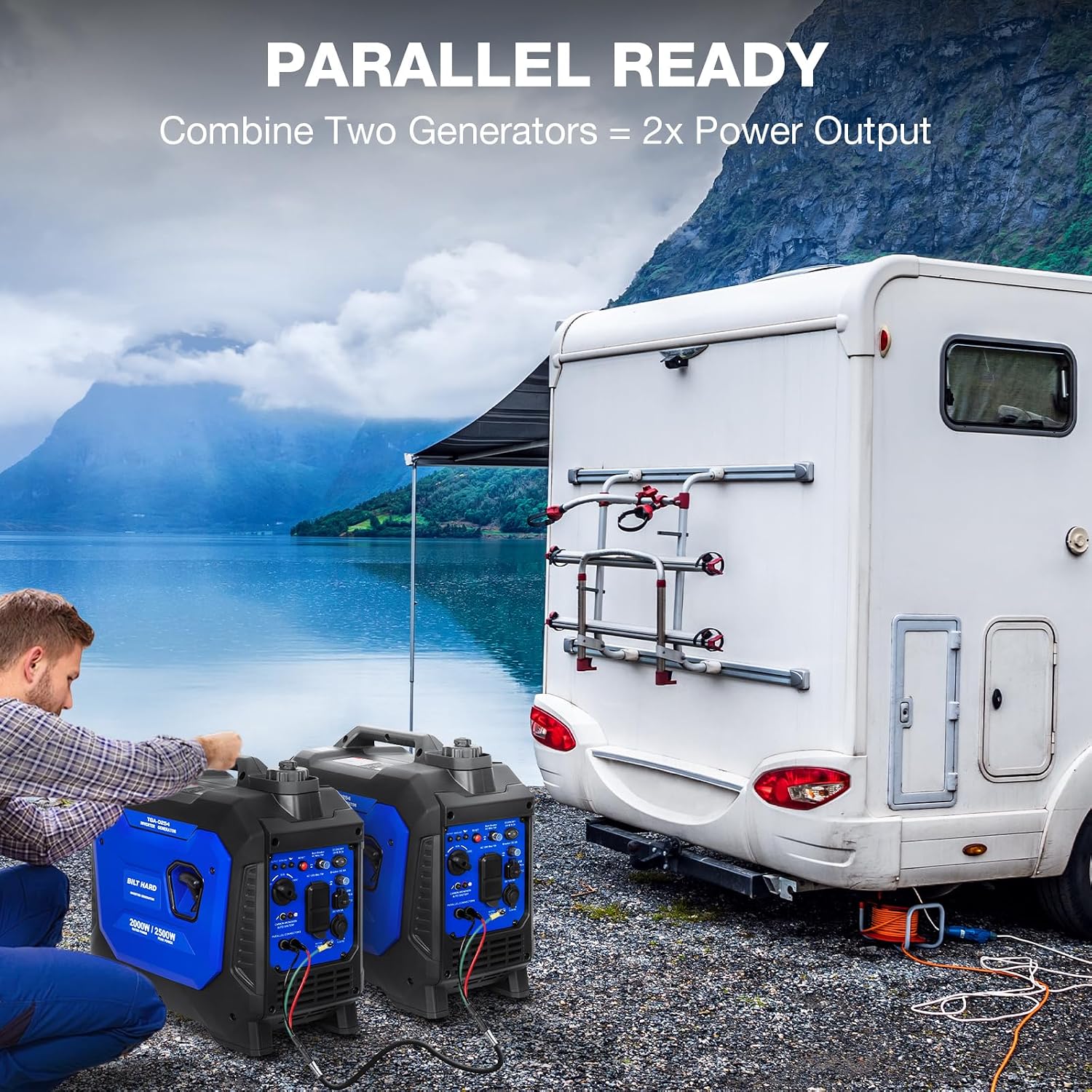 Gas Generator 2500W, 80cc 4 Stroke Quiet Inverter Generator with CO Sensor, Parallel Ready,120V AC Duplex Receptacle