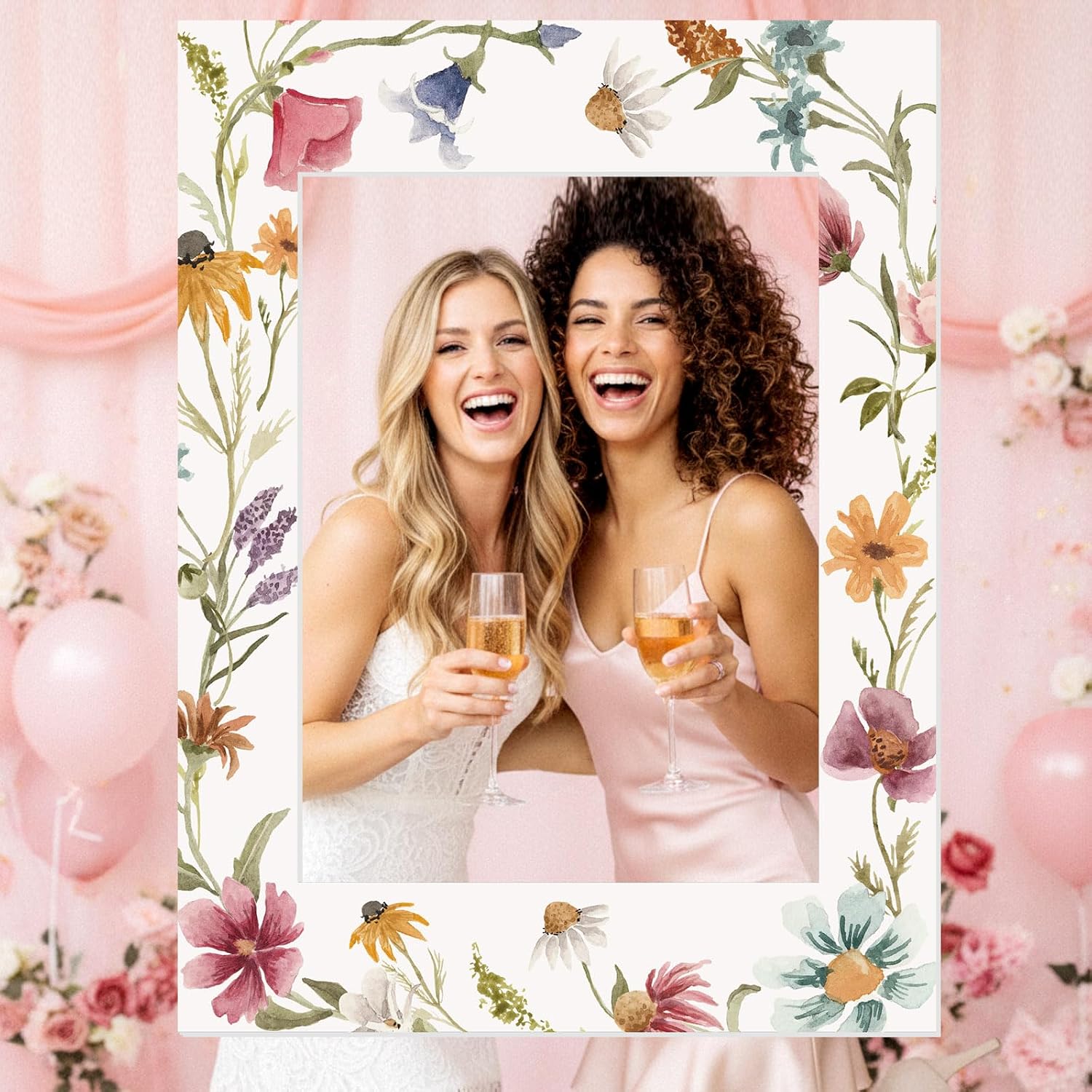 32 x 24 Inch Floral Photo Booth Frame Prop, DIY PVC Cutouts Photo Booth Selfie Frame for Bridal Shower, Wedding, Baby
