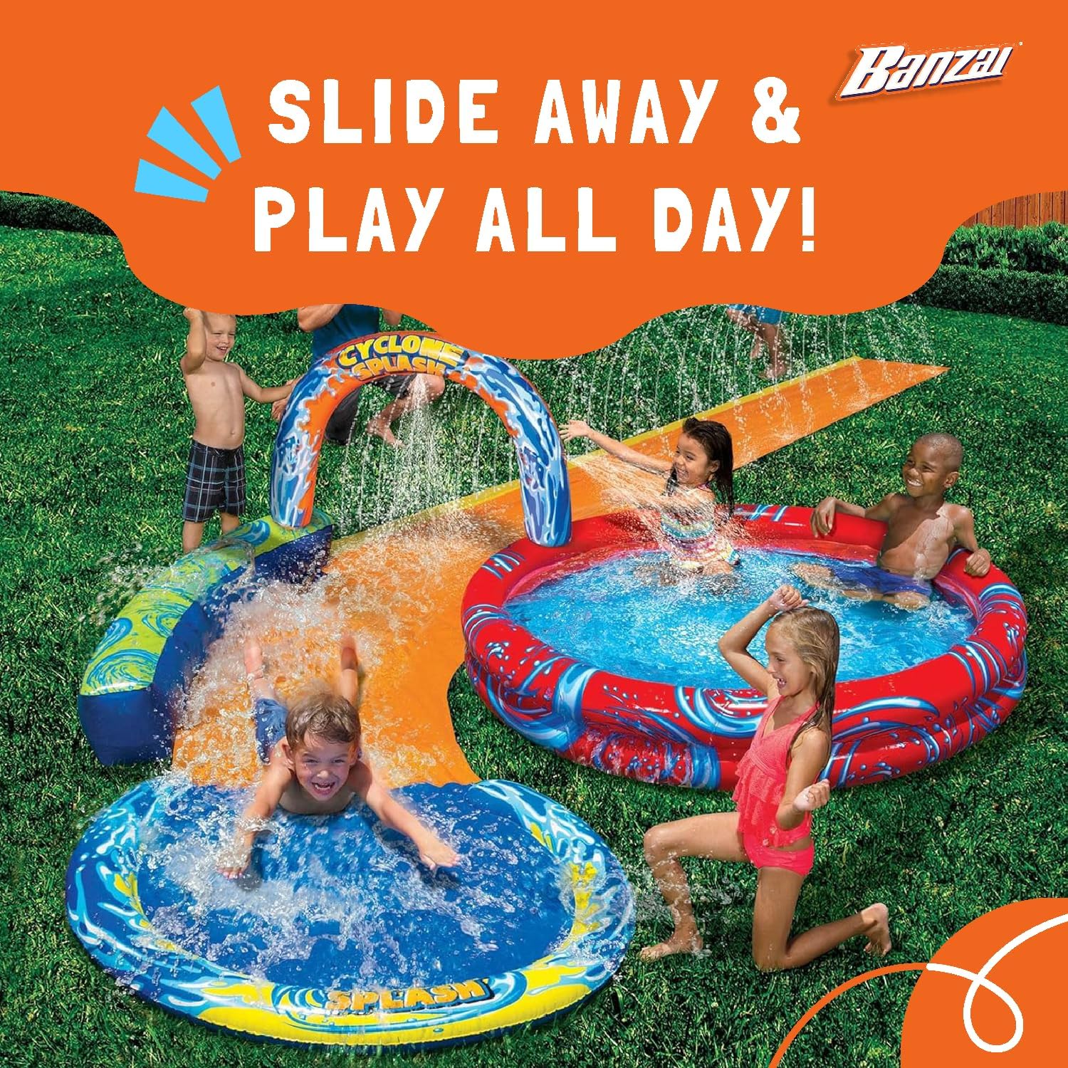 Cyclone Splash Water Park Outdoor Backyard Inflatable Toy with Sprinkling Slide and Kiddie Pool