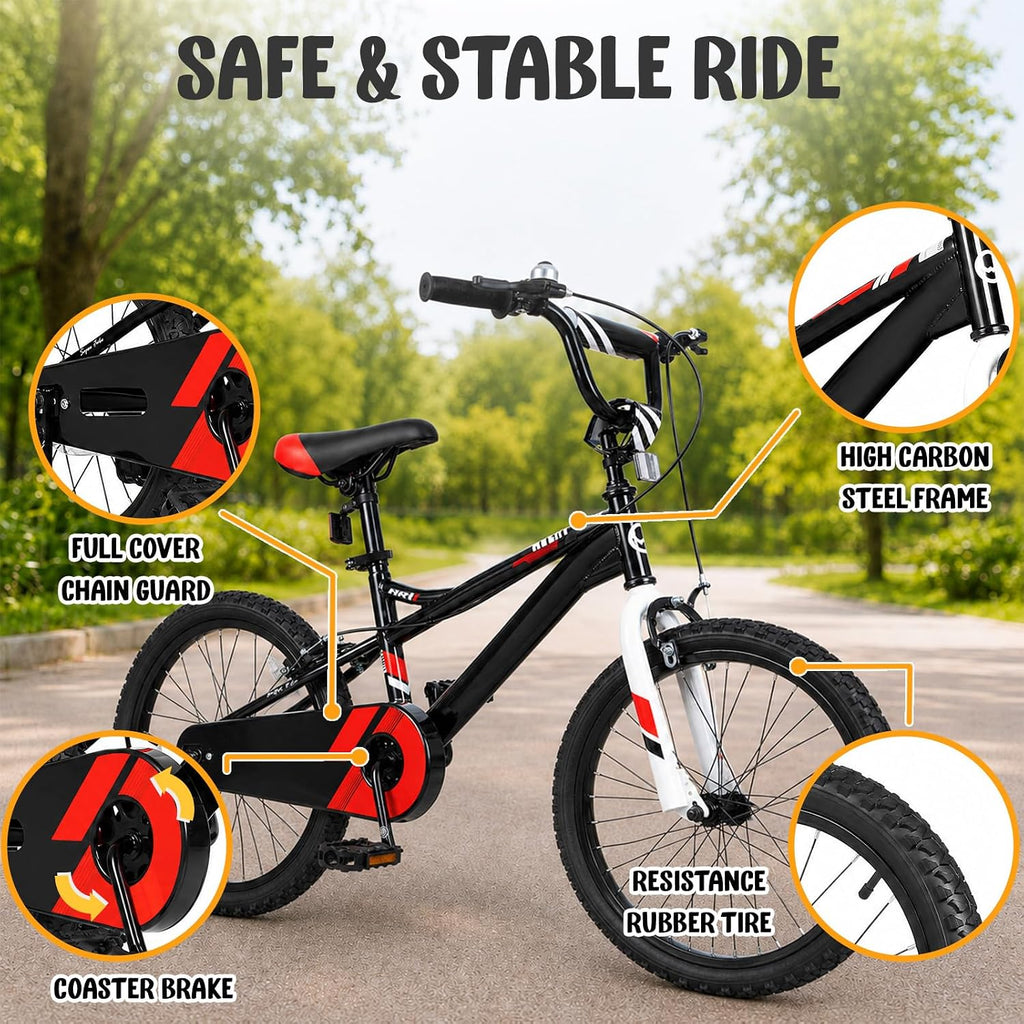 20 Inch Kids Bike Boy Girl Child Bicycle Beginner Rider Ages 3-13 | Hand Brakes, Coaster Brake, Adjustable Seat and