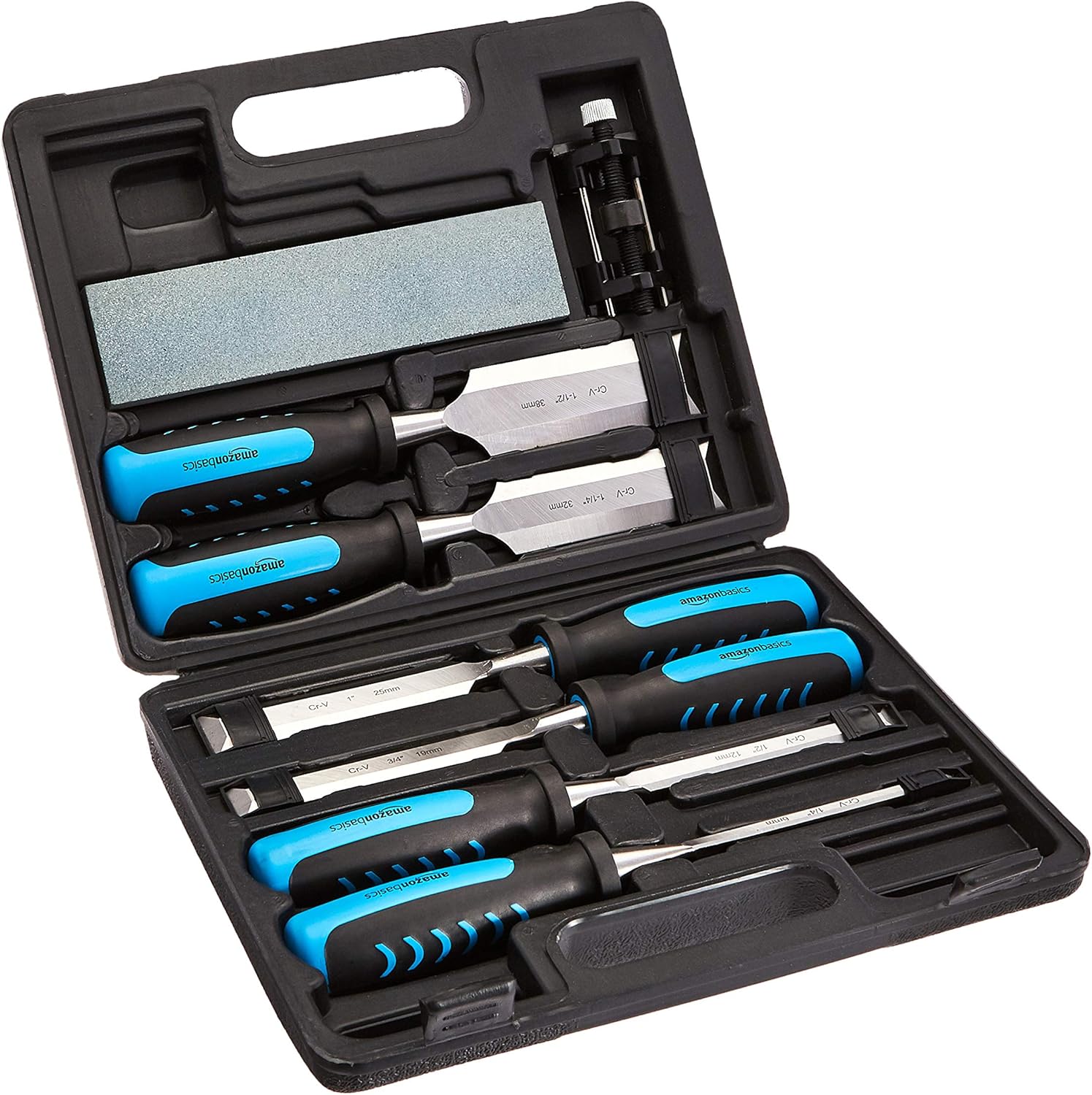 8-Piece Wood Chisel Set for Woodworking, with Honing Guide, Sharpening Stone and Storage Case, 1/4" - 1-1/2"