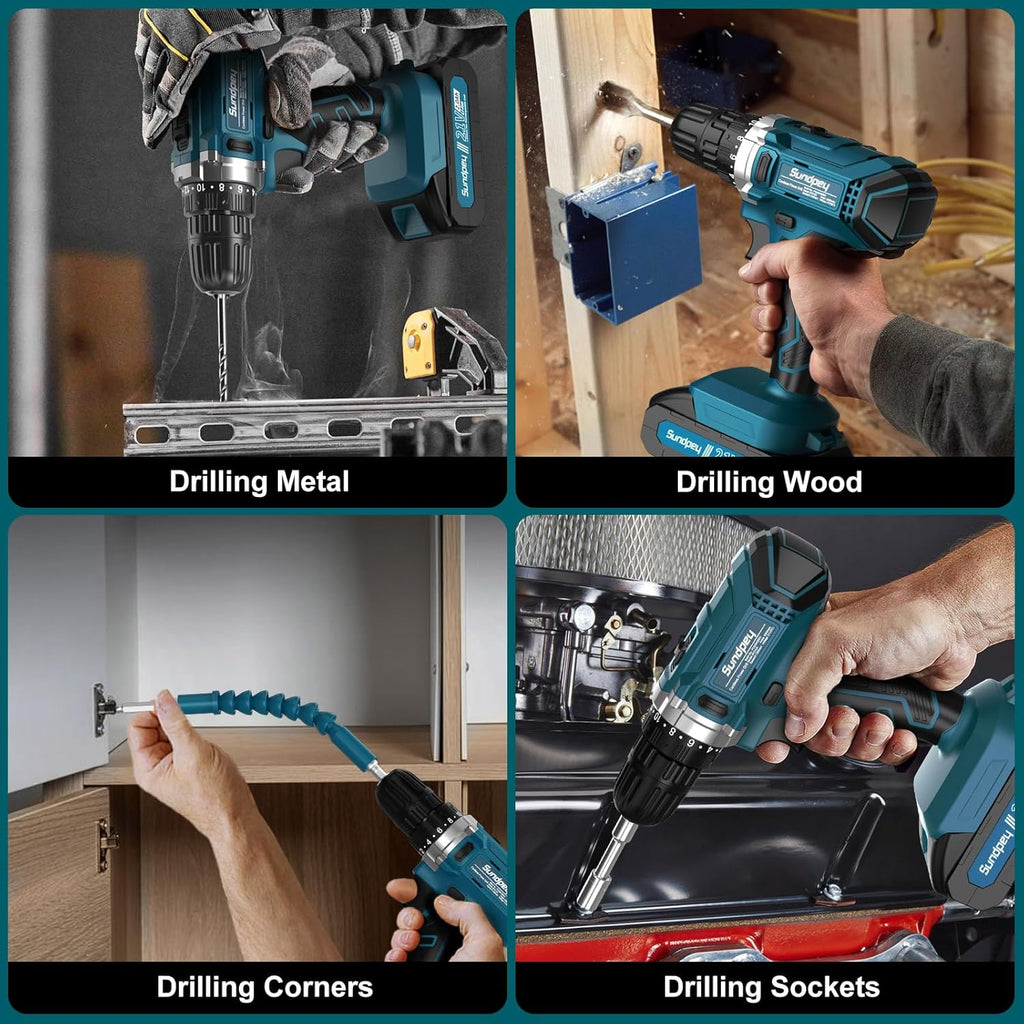 Tool Kit with 21V Cordless Drill - Sundpey 255-PCs Portable Complete General Basic Home and Auto Repair Tool Set with