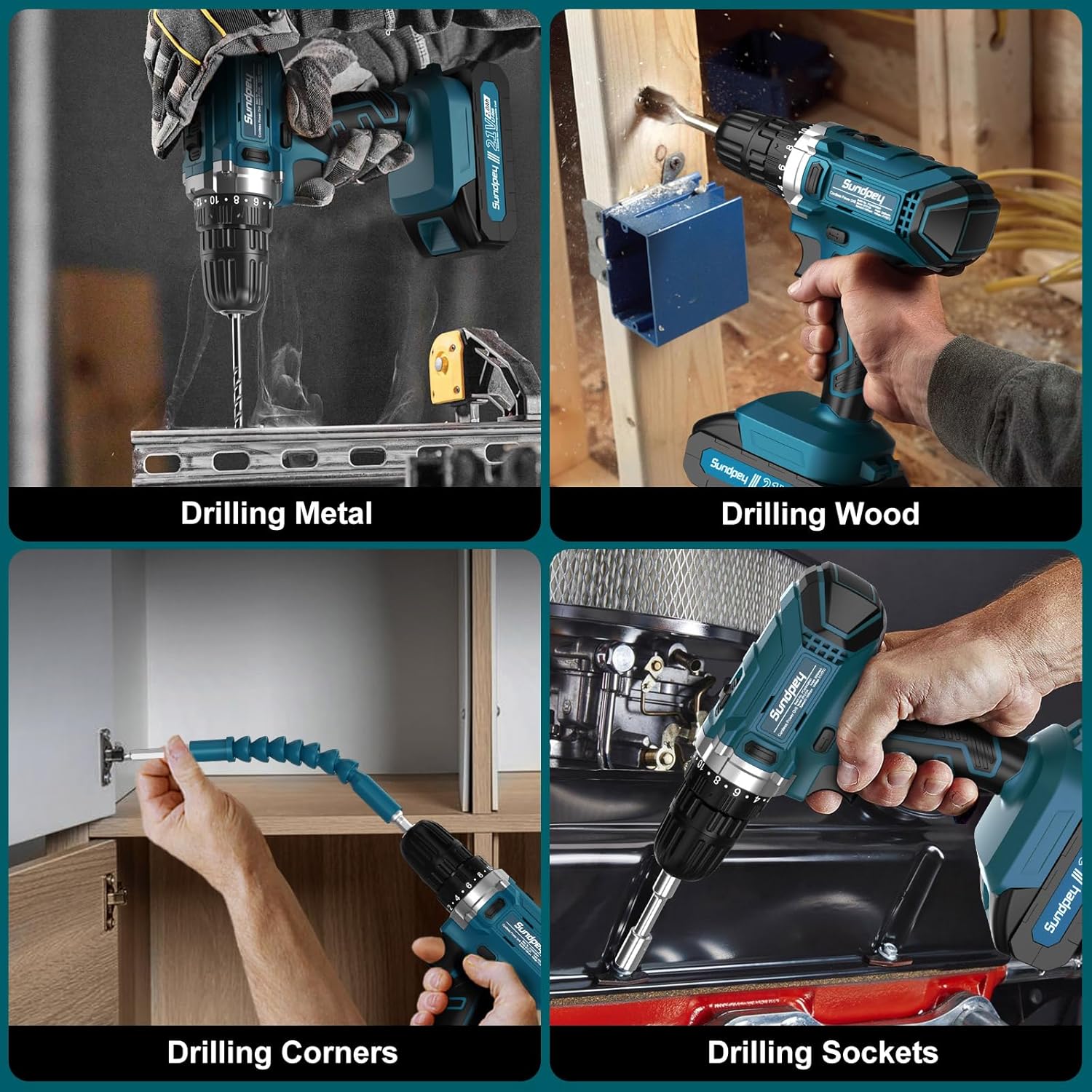 Tool Kit with 21V Cordless Drill - Sundpey 255-PCs Portable Complete General Basic Home and Auto Repair Tool Set with