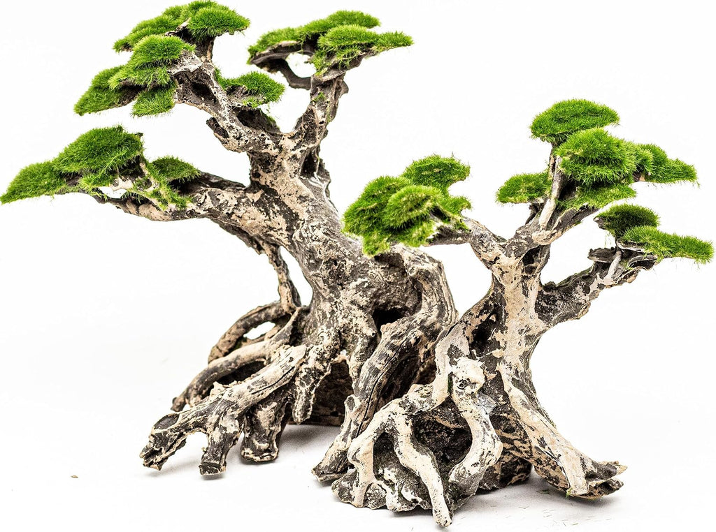 Fish Tank Decor- Bonsai Trees with Faux Moss- Aquarium Rocks Aquascaping- Made of Sandstone, Goldfish Betta Fish Tank