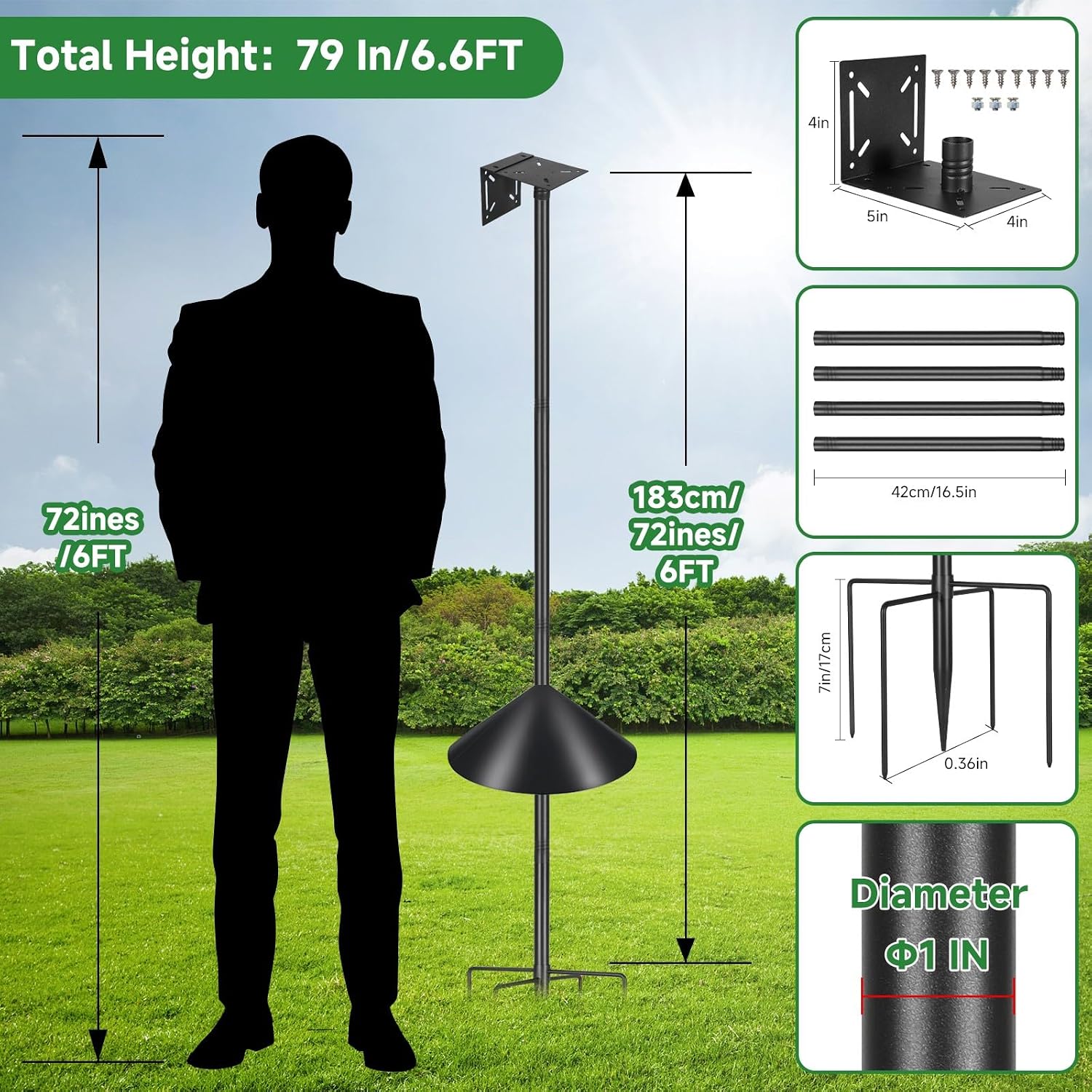 Smart Bird Feeder Pole Stand 79In,Adjustable Height Metal Bird House Pole for Outdoor Garden with Multiple Mounting
