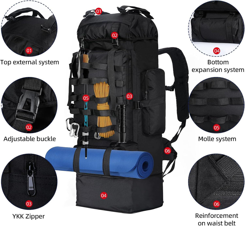 70L/100L Camping Hiking Backpack with Rain Cover, Expandable Large Military Tactical Backpack, Waterproof Molle