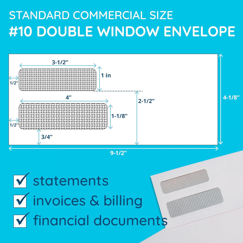 500#10 Double Window Security Envelopes, Flip & Seal