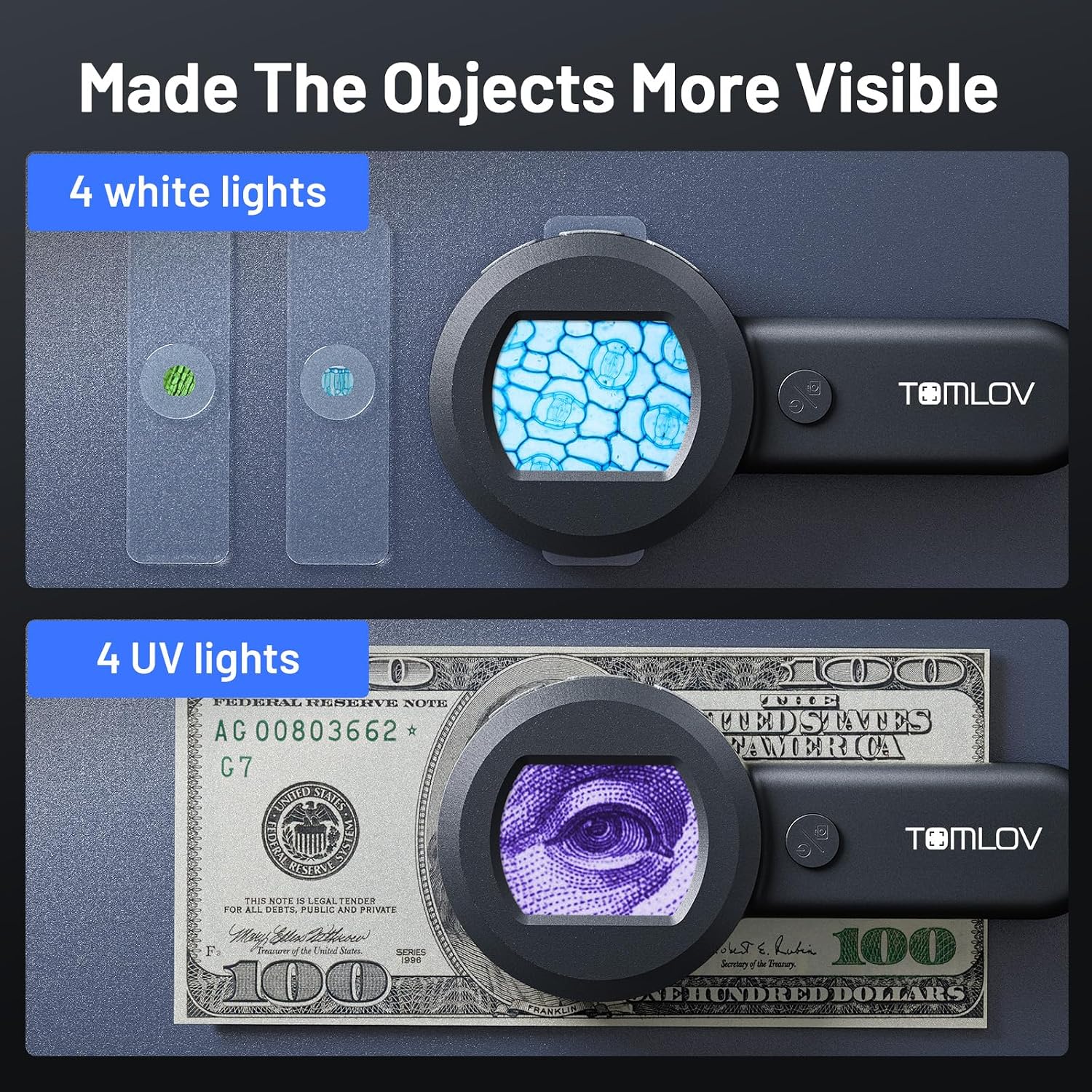 P10 Microscope for Adults Kids, Handheld Coin Magnifier with Light for Error Coins, Portable Trichome Magnifying